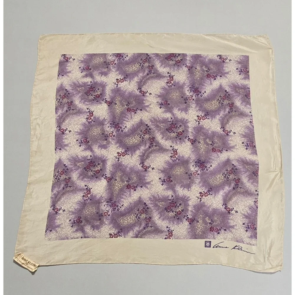 Anne‎ Klein Silk Scarf Purple Floral Abstract 20